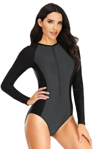 Beachkini Baddräkt för kvinnor Långärmad badkläder med triangelbaddräkt,gråsvart,XS