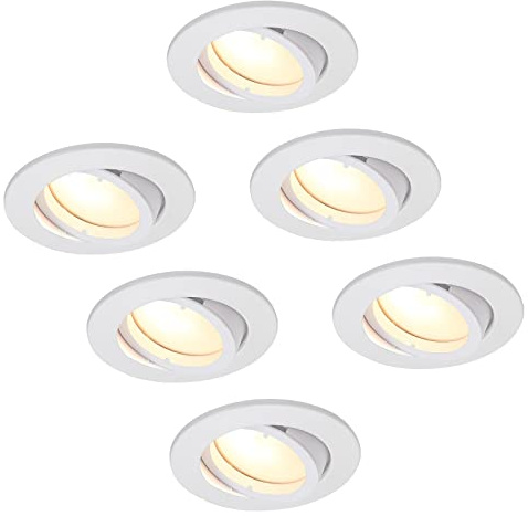 HCFEI 6er set LED Einbaustrahler Dimmbar Weiß-Matt Schwenkbar 3W flach 230V Einbau-Spot Strahler Einbauspot, 68mm Bohrloch (Warmweiß 3000K)