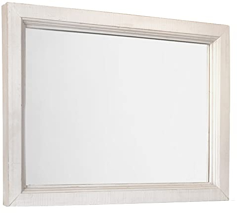 Sunset Trading 44.5 inch Wide Rustic French Bedroom Mirror | Distressed White Solid Wood