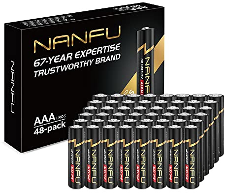 NANFU High Performance AAA Alkaline Batteries 48 Count Long Lasting for Household Devices…