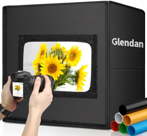 Glendan Light Box Photography, Portable Photo Studio Box, 16'' x Professional Dimmable Shooting Tent Kit with 216 LED Table Top & 6 Backdrops for Product Multicolor