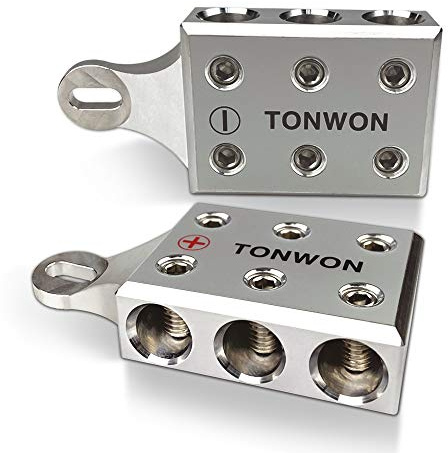 TONWON 6x1/0 AWG Gauge Post Batterieklemmen, für Lithium- oder AGM-Blei-Säure-Batterien mit verschraubten Enden oder Gewindebolzen, M6 oder 1/4-20 (O6-M6)