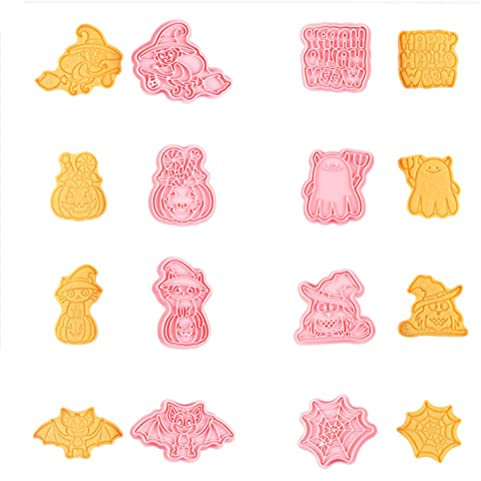 Tagliabiscotti di Halloween, 8 pezzi Tagliabiscotti per pasticceria pressabili 3d per decorazioni per torte di Halloween Articoli per feste Bomboniere, formine per fondente stampate in rilievo per set