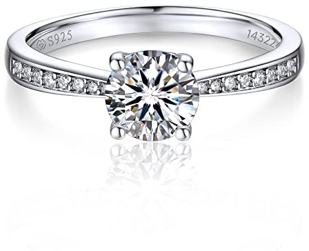 MomentWish Verlobungsring Damen Silber 1 Karat Moissainte Ring Frauen | Moissanit Diamant Ring Rosegold 925 Sterling Silber Engagement Damenring Hochzeit Weihnachten Valentinstag Jahrestag Geschenk