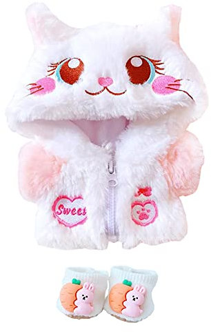 niannyyhouse 20 cm große Plüschpuppenkleidung rosa Katzenjacke Hoodie Schuhe 20,3 cm Puppenzubehör verkleiden (Rosa)