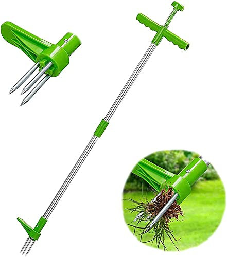 Ailovone Unkrautstecher Unkrautentferner mit 3 Stahlkrallen Löwenzahnzieher unkrautentferner Tragbarer Unkrautabzieher Entfernen von Unkraut ohne Bücken für Gärten und Höfe Gartenwerkzeug (1pcs)