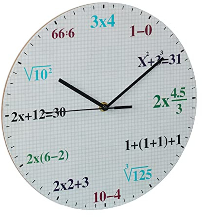 Relaxdays Reloj Pared con Fórmulas Matemáticas, Ø 30cm, Dormitorios Infantiles, Colegios, Aprender a Sumar, Multicolor, Tablero de Fibras, 30 x 4 cm