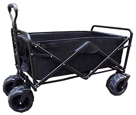 MOLVUS Portable Folding Garden Trolley Cart Heavy Duty Wagon Multi-Function Shopping Cart for Outdoor Camping Beach Pull Truck with 4 Off-Road Wheels, Load：80Kg (Black)