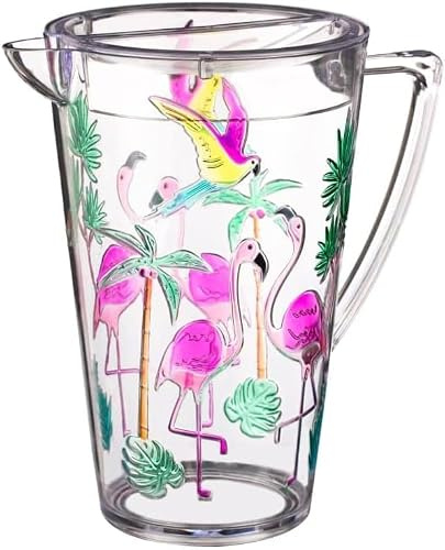 Fizporium Funky Flamingo Plastic Water Jug Pitcher with Lid - 3 Litres, Ideal for Outdoors