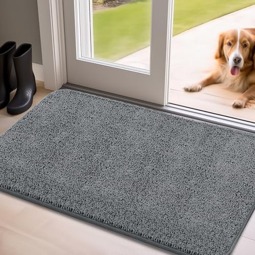 Mibao Indoor Door Mat 50 x 80 cm, Dirt Trapper Entrance Doormat, Non-Slip Inside Floor Mat Low Profile, Dog Doormat, Super Absorbent Welcome Mat for Front Door, Back Door, Shoes and Paws, Grey