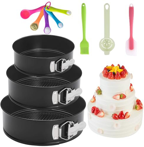 Springform Cake Pan Set of 3 (4, 7, 9 Inch) Round Leakproof Nonstick Cheesecake Pans with Removable Bottom Carbon Steel