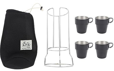 Tazze da caffè con supporto, 300 ml, impilabili, in acciaio inox, antiruggine, doppio isolamento, set di tazze da campeggio