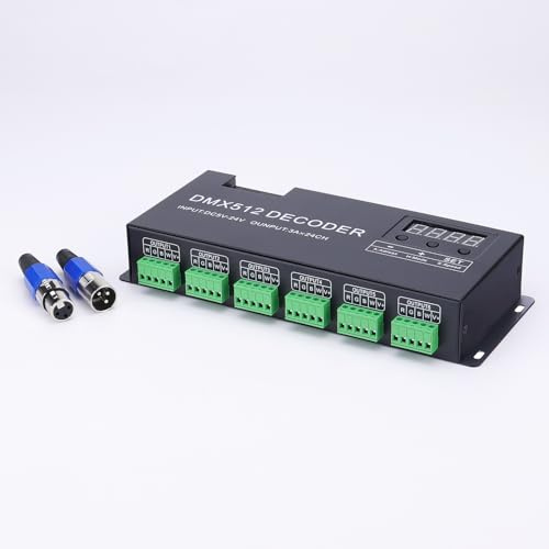JOYLIT 24 Kanal RGBW DMX LED Decoder mit Digitalanzeige | DC 5V-24V 3A/CH 72A DMX512 Decoder RGB RGBW LED Controller, 24CH PWM DMX512 Dimmertreiber für Mehrfarbig Licht Streifen