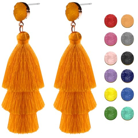 Quasten Anhänger Damen Rot,Boho Quasten Ohrringe,Boho Geschichtete Quastenfadenohrringe,Geschichtete Quastenohrringe,für Kostümzubehör,Geburtstagsgeschenk,Karneval,Partei
