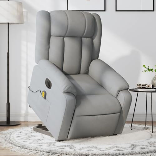 Homgoday Elektrischer Massagesessel mit Aufstehhilfe Fernsehsessel Aufstehsessel Elektrisch Sessel Verstellbar Massagesessel mit Liegefunktion Relaxsessel TV Sessel Wohnzimmer Hellgrau Stoff