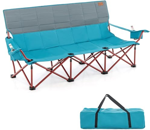 COSTWAY 2/3 Person Folding Camping Chair, Heavy-Duty Camp Loveseat with 2 Cup Holders, Cotton Padding & Storage Bag, Oversized Portable Beach Chair for Picnic Travel Campsite (Blue, 196 x 70 x 80 cm)