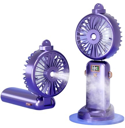 Fay Bless Hadheld - Ventilador de nebulización portátil recargable personal, ventilador de niebla de agua de 3000 mAh, funciona con pilas, con 5 velocidades, pantalla LED, ventilador de refrigeración