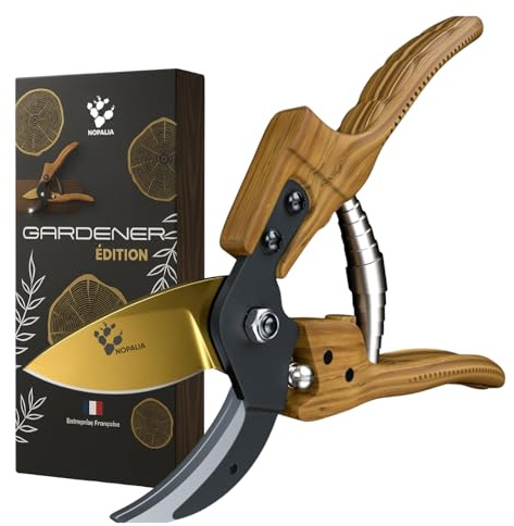 NOPALIA® Sécateur Premium Aluminium Effet Bois Naturel - Lame Or SK5 Acier Japonais Coupe 25 mm Précise, Ergonomique Anti-Fatigue - Outil Jardin Pro Éco Cadeau Jardinage Noël - Made in France