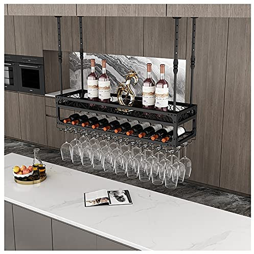 Portabicchieri da vino sospeso, Portabicchieri da vino a soffitto - Portabottiglie sospeso rovesciato, Espositore for piante in ferro battuto, Portabicchieri a parete, Portabottiglie da vino con guard
