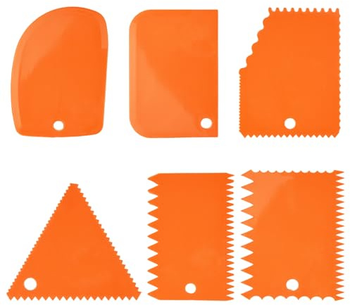 6 Stück Kunststoff Tonschaber, Teigschaberkarte Kuchenschaber Zahnspachtel Tortenglätter Spachtel, Teigspachtel Set für Kuchen/Gebäck/Zuckerguss/Schokoladenherstellung (Orange)