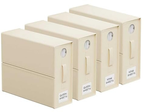 Bed Sheets Set Organizers 4 Pack Folding Storage Linen Bedding Organiser Box Closet Storage Bins with Window and Zip Storage Container Box for King Queen Sheets Duvet Covers Pillowcases Bedding