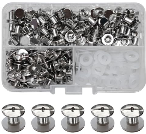 SHSMPXOY Chicago skruvar stolpar, skruvar nitar för läder, Chicago bindande skruvar, metallnitar ersättning reparation för väskor, bok, halsband, ryggsäckar, hundkoppel, koppel (silver, M5 x 5: 90 st)