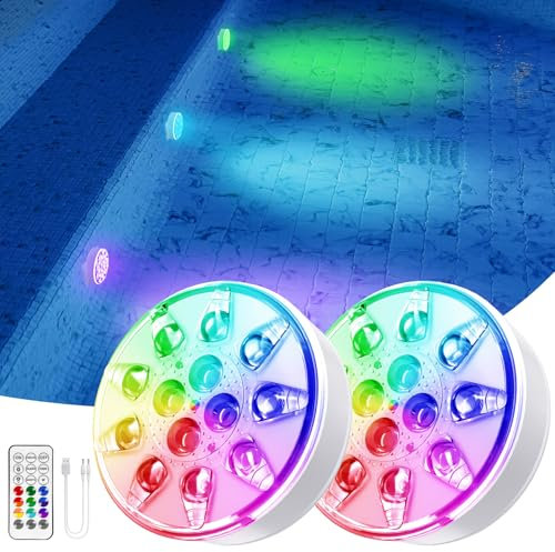 VICHTOP Pool Lights - 2 Pack, Rechargeable Submersible LED Pool Lights with Remote, IP68 Waterproof Pool Decor Light for Inground Pools, Above Ground Pools, Parties, Hot Tubs, Vase Bases