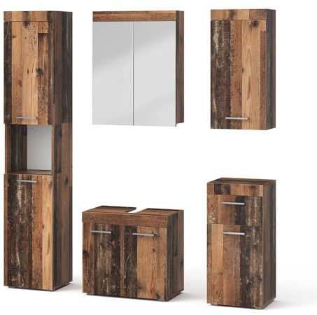 Vicco Ensemble de Meubles de Salle de Bains Luna, Oldstyle 60 cm | composé d’un meuble sous-lavabo, armoire miroir, colonne, demi-colonne et meuble haut