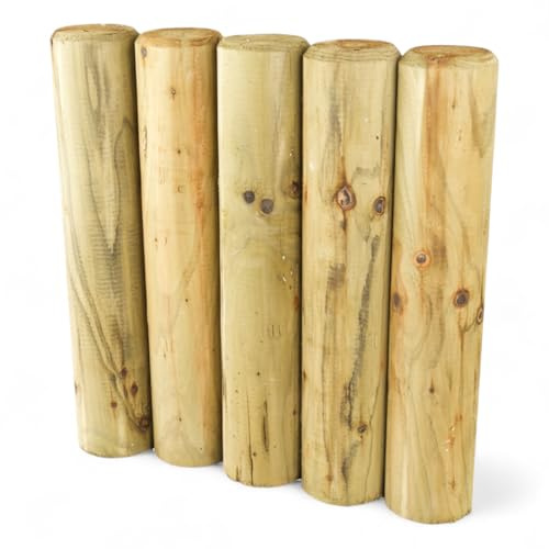 KDI Lot de 5 palissades rondes en bois vert imprégnées et résistantes aux intempéries, durables pour horticulture, délimitation de parterres, horticulture, différentes longueurs (8 x 50 cm)