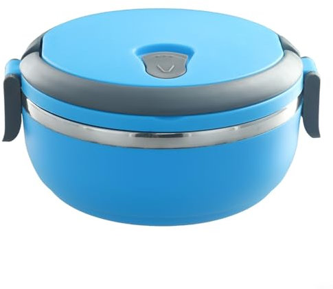 Stainless Steel Round Insulated Food Container for Lunch 700ml Thermal Lunch Box for Office and Travel (Blue)