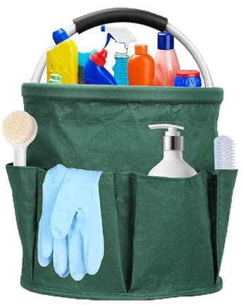 Lansls Cestino Porta Attrezzi Per Prodotti Per La Pulizia Borsa Organizer Pieghevole Con Maniglia e 6 Tasche Borsa Per Attrezzi Da Giardino Cestino Pieghevole Per Giardino Bagno Spiaggia (Verde)