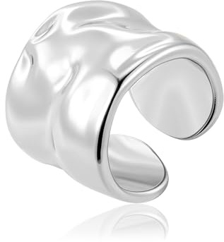 ALEXCRAFT Silver Rings For Women Adjustable Mens Rings Silver Stainless Steel Ring For Men Wide Band