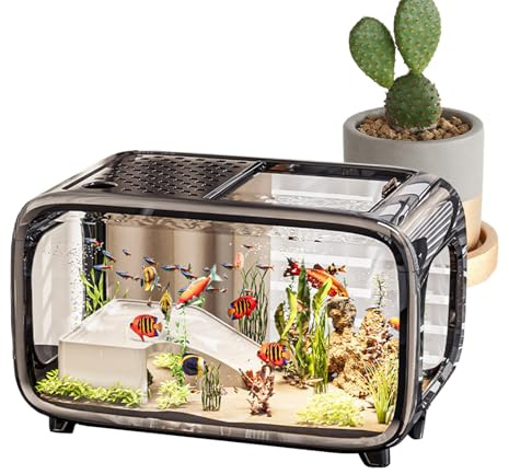 Aquarium pour Poissons | Bocal de Bureau pour Tortues et Poissons | Habitat en Acrylique Transparent avec des Crevettes des Escargots et Plantation Aquatique pour Habitat Vivant