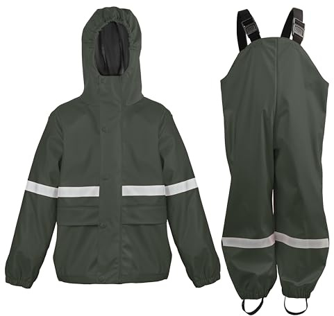 Regenanzug Jungen Mädchen - Wasserdichtes PU Regenjacke & Hose(DG,10-12)