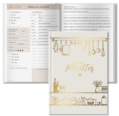 Carnet de recette à remplir francais, A5 cahier de recettes à remplir pouvant contenir jusqu’à 100 recettes, livre de recettes vierge, cahier recette cuisine, Idéal cadeau pour passionnée de cuisine