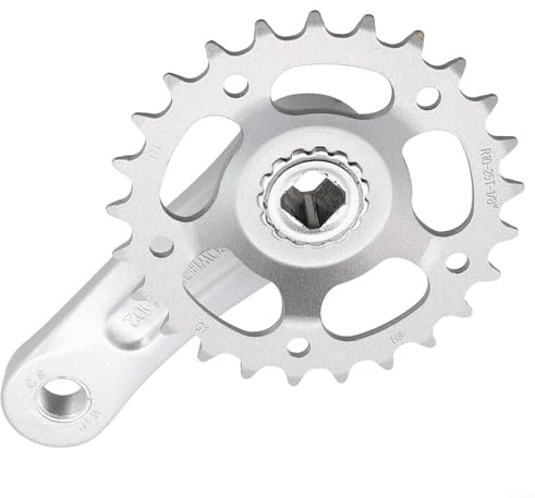 Yuanpgky Juego de bielas de aleación de aluminio 25T/28T de una sola velocidad para niños con agujero cuadrado para bicicletas infantiles y retro, compatible con parte inferior de 102 mm y 114 mm (25T