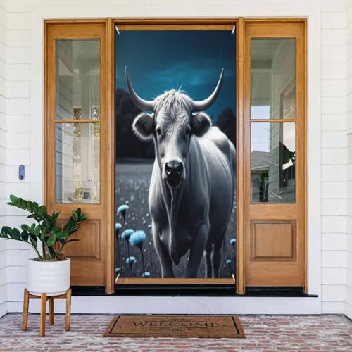 Decoraciones para puertas – Impresión clásica de toro n.º 118, pancartas de puerta de otoño e invierno para parte delantera, cartel de primavera y verano, telón de fondo colgante para interiores y