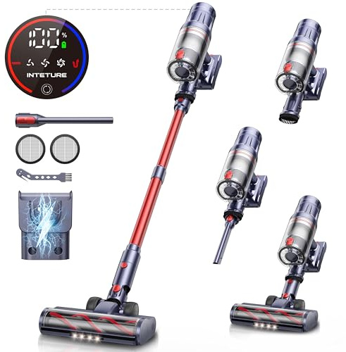 INTETURE Cordless Vacuum Cleaner, 650W 55Kpa 70Mins Vacuum Cleaners for Home, Self-Standing Stick Vacuum with Touch Screen & Wall Charging Station for Hard Floor Carpet Pet