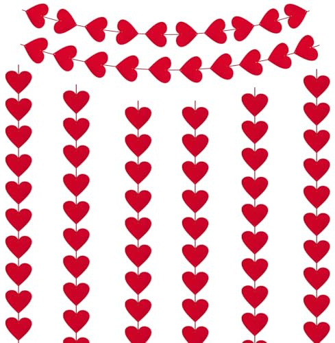 Mogenda 80 Red Hearts Felt Garland Valentines Red Heart Hanging String Garland for Valentines Decor Wedding Anniversary Birthday Party Supplies