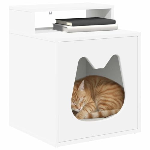 vidaXL Casa para Gatos 42.5 x 40 x 52.5 cm Madera de ingeniería, Casa para Gatos Moderna: Diseño Rectangular y Minimalista para una Sala de Estar Elegante