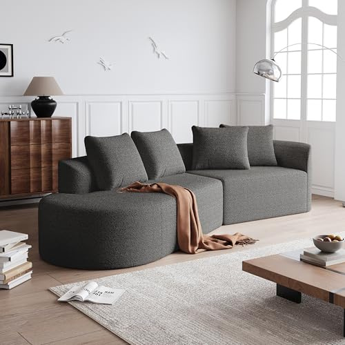 Generisch Modernes Chenille XXL-Ecksofa 4-Sitzer mit geschwungener Wolkencouch, extra tiefem Sitz, 4 Zierkissen & ergonomischer Rückenlehne Wohnzimmer