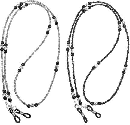 FdcZeyxior 2 Stück Brillenkette Damen mit Acrylperlen – Modisches Brillenband für Sonnenbrille, Lesebrille & Maske, 72cm Verstellbar (Schwarz & Grau)