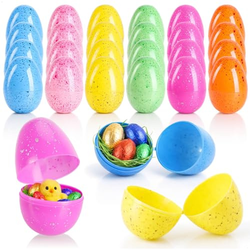 com-four® 24x Füllei, Bunte Plastikeier zum Befüllen und Aufhängen | hohle Kunststoffeier zu Ostern - leere Ostereier für Überraschungen und kleine Geschenke