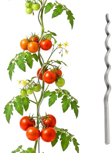 Relaxdays tomat spiralstång, set med 10, höjd: 170 cm, diameter 5 mm, galvaniserad metall, tomatpinnar, tomatklättringshjälp, silver