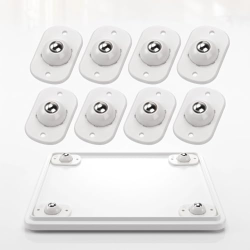 8 PCS Self Adhesive Mini Caster Wheels, 360° Swivel Ball Transfer Rollers, Silent Sticky Universal Wheels for Storage Boxes, Trash Cans, Furniture, Kitchen Appliances, DIY Home Organisation, white