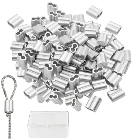 BIKPRST 150 Piezas, Mangas De Aluminio, Clips De Aluminio 2 Mm, Virolas De Aluminio De Presión Para Cuerda De Alambre, Casquillos De Aluminio Para Cables, Para Cable De Alambre, Colgar Cuadros