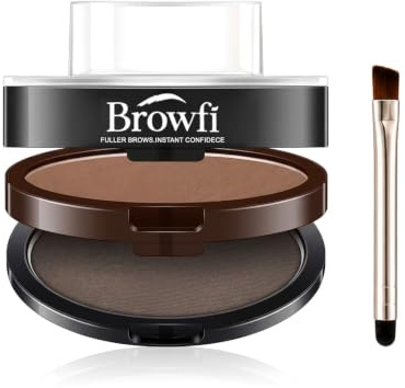 Browfi Eyebrow Stamp Kit with Smudge-Proof Powder & Stencil & Eyebrow pencil, Beginner-Friendly & Easy-to-Use Press Design (Bright brown +dark gray)