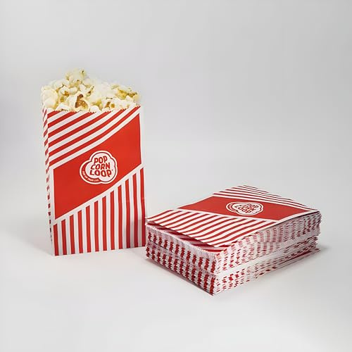 Popcornloop 60 er Popcorntüten Popcorn Box Tüten Candy Bar Tüte Hochzeit Papier Süßigkeiten Boxen für Party Papier Behälter Rot Weiß Beige Gestreift Snackbox Geschenk Kinder (Rot 60 Stück)