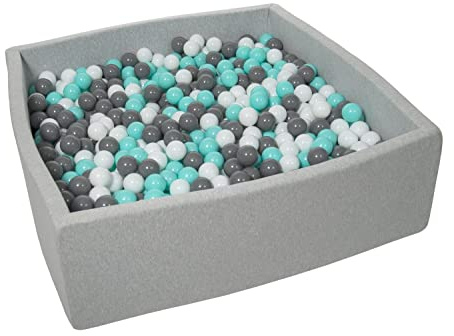 Velinda Bällebad Ballpool Kugelbad Bällchenbad Kinder-Pool mit 1200 Bällen/120x120cm (Farbe der Bälle: weiß, grau, türkis)