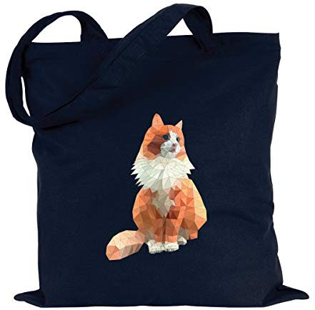 JUNIWORDS Jutebeutel - Wähle ein Motiv & Farbe - Katze Farbe: Marine Blau